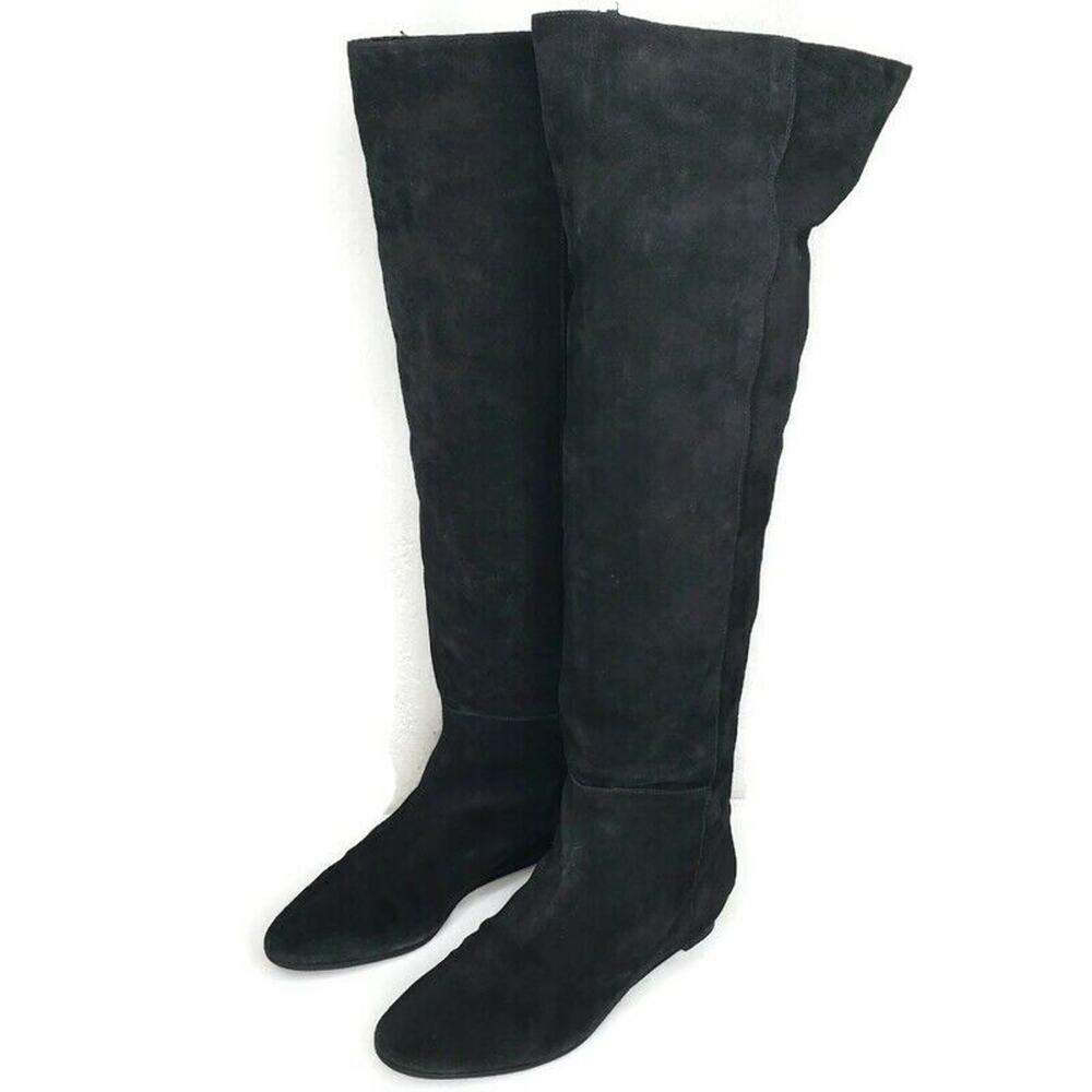 Loeffler Randall Womens Over The Knee Low Wedge Boots Black Suede Size 7.5 Zip